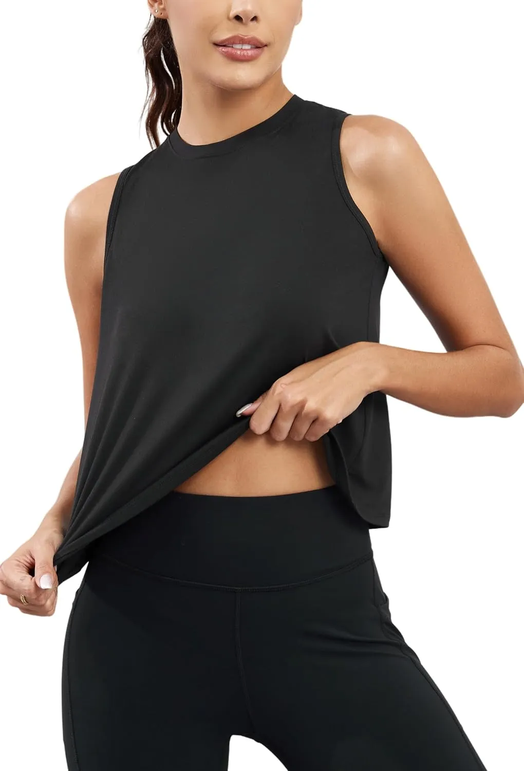 KevaMolly Workout Tank Tops for Women Flowy Cropped Shirts UPF50  Breathable High Neck Athletic Yoga Running Crop Tops