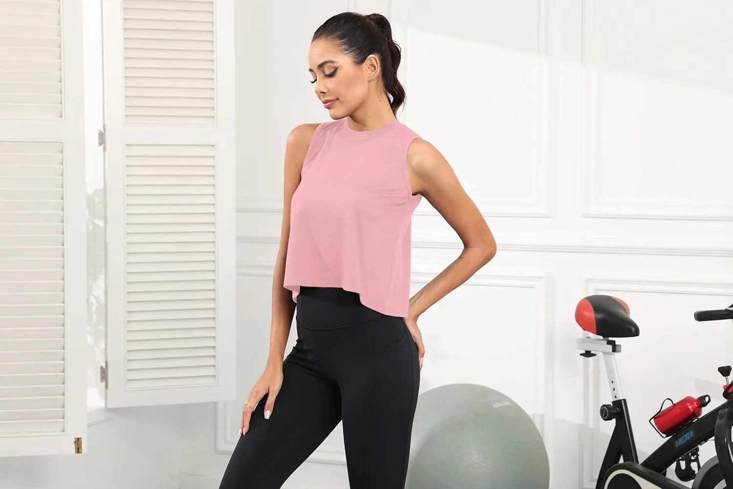 KevaMolly Workout Tank Tops for Women Flowy Cropped Shirts UPF50  Breathable High Neck Athletic Yoga Running Crop Tops
