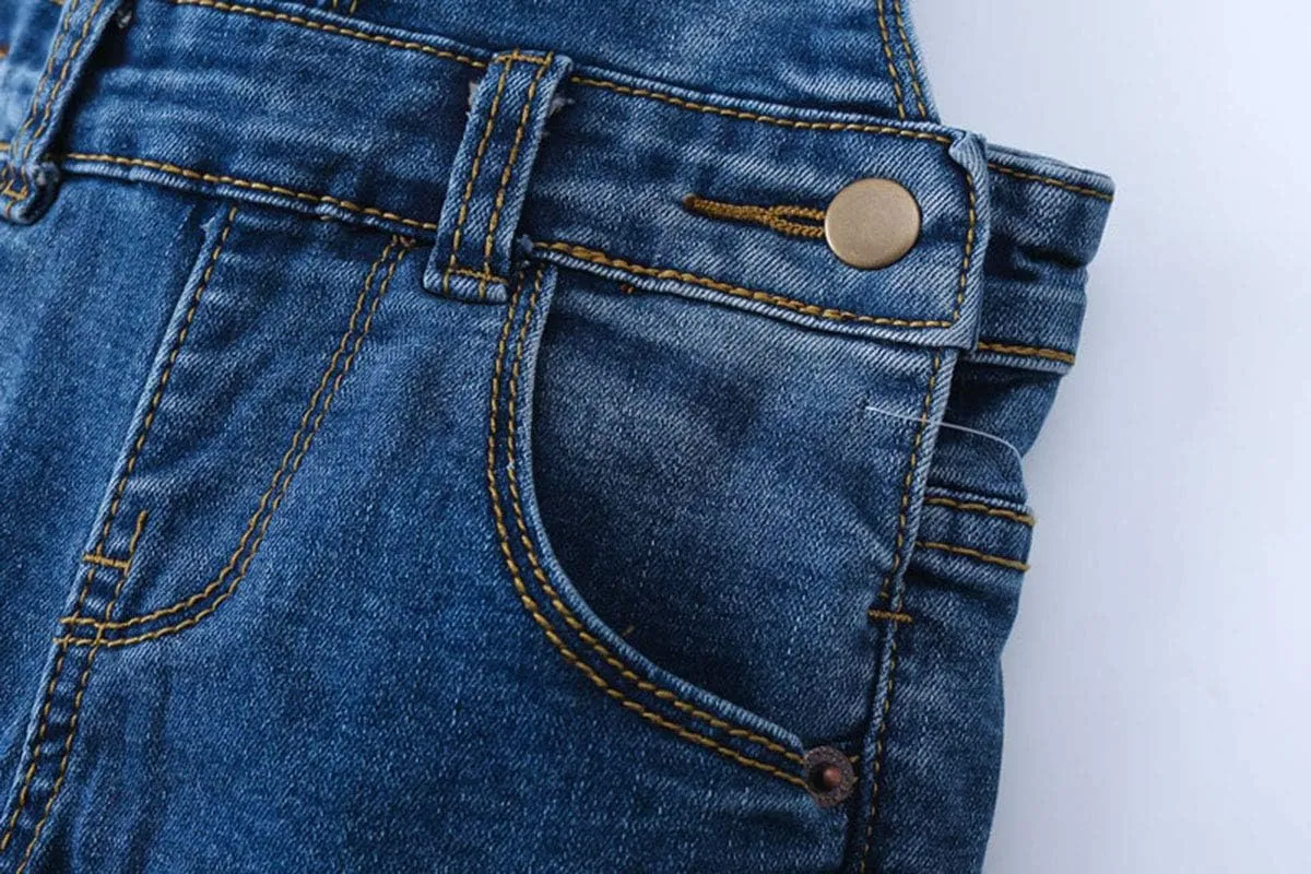 KIDSCOOL SPACE Little Girl Boy Jean Overalls,Toddler Ripped Denim Overall Pants