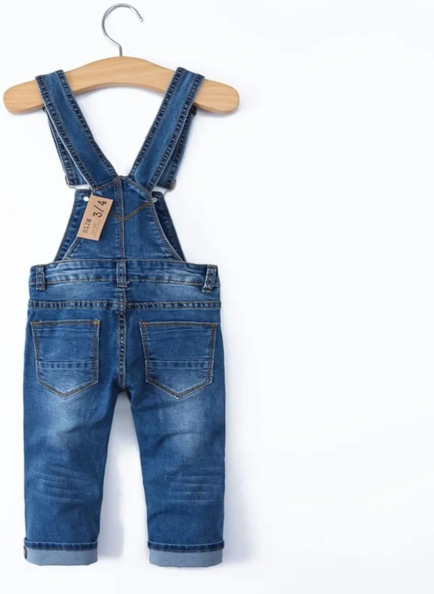 KIDSCOOL SPACE Little Girl Boy Jean Overalls,Toddler Ripped Denim Overall Pants