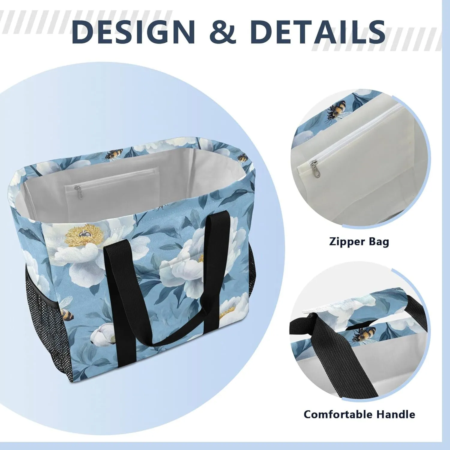 KLL Utility Bag Canvas Collapsable Water Resistant Grocery Shopping Tote