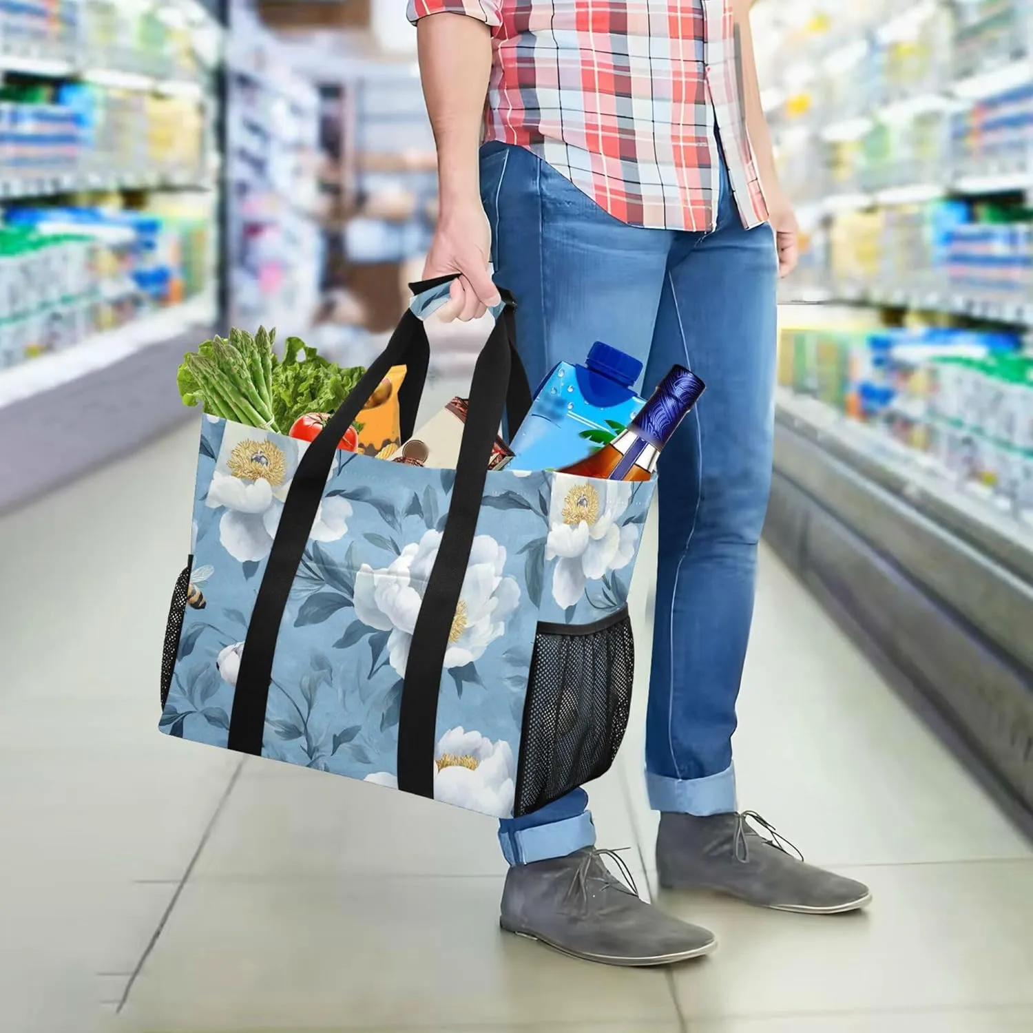 KLL Utility Bag Canvas Collapsable Water Resistant Grocery Shopping Tote