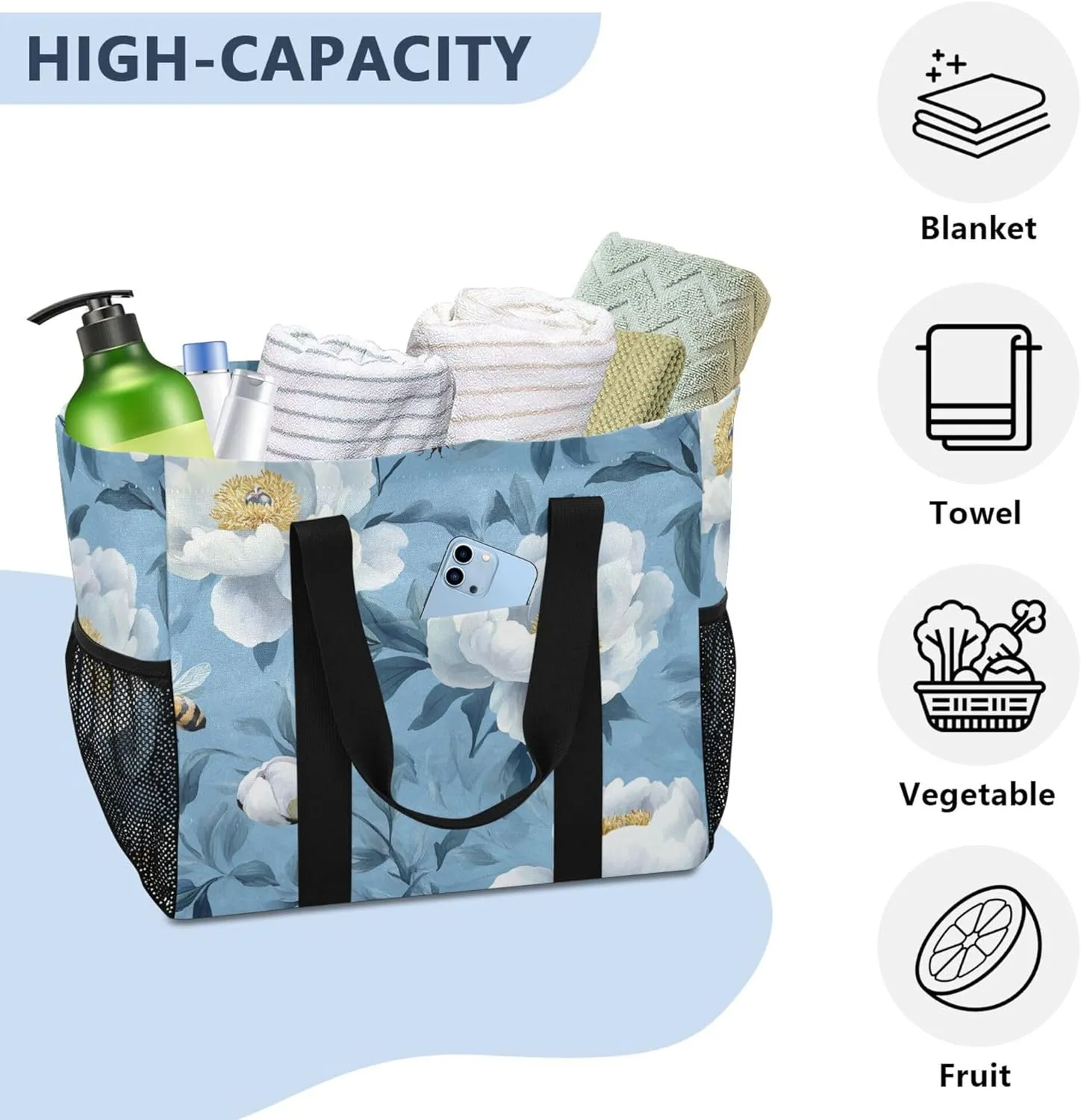 KLL Utility Bag Canvas Collapsable Water Resistant Grocery Shopping Tote