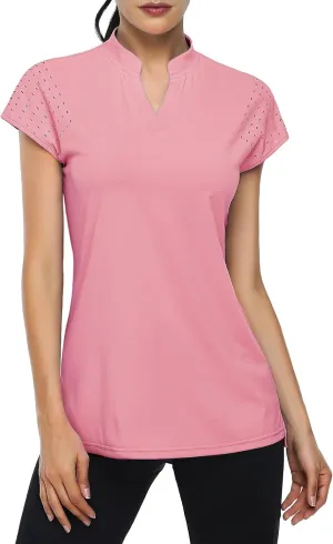 KORALHY Women's Polo V Neck Golf Shirts Workout Tops Breathable Short Sleeve Quick-Dry