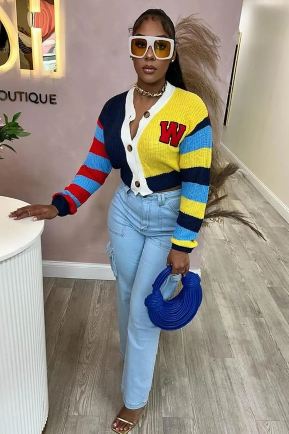 ksotutm Cardigan Sweaters for Women Cropped Knit Sweaters Colorful Short Button Coat Fall Sweaters