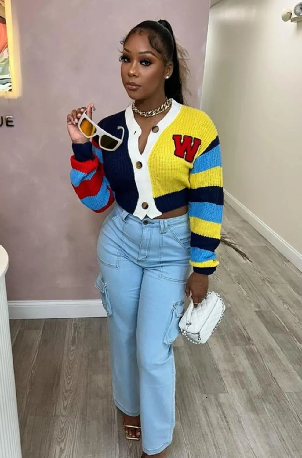 ksotutm Cardigan Sweaters for Women Cropped Knit Sweaters Colorful Short Button Coat Fall Sweaters