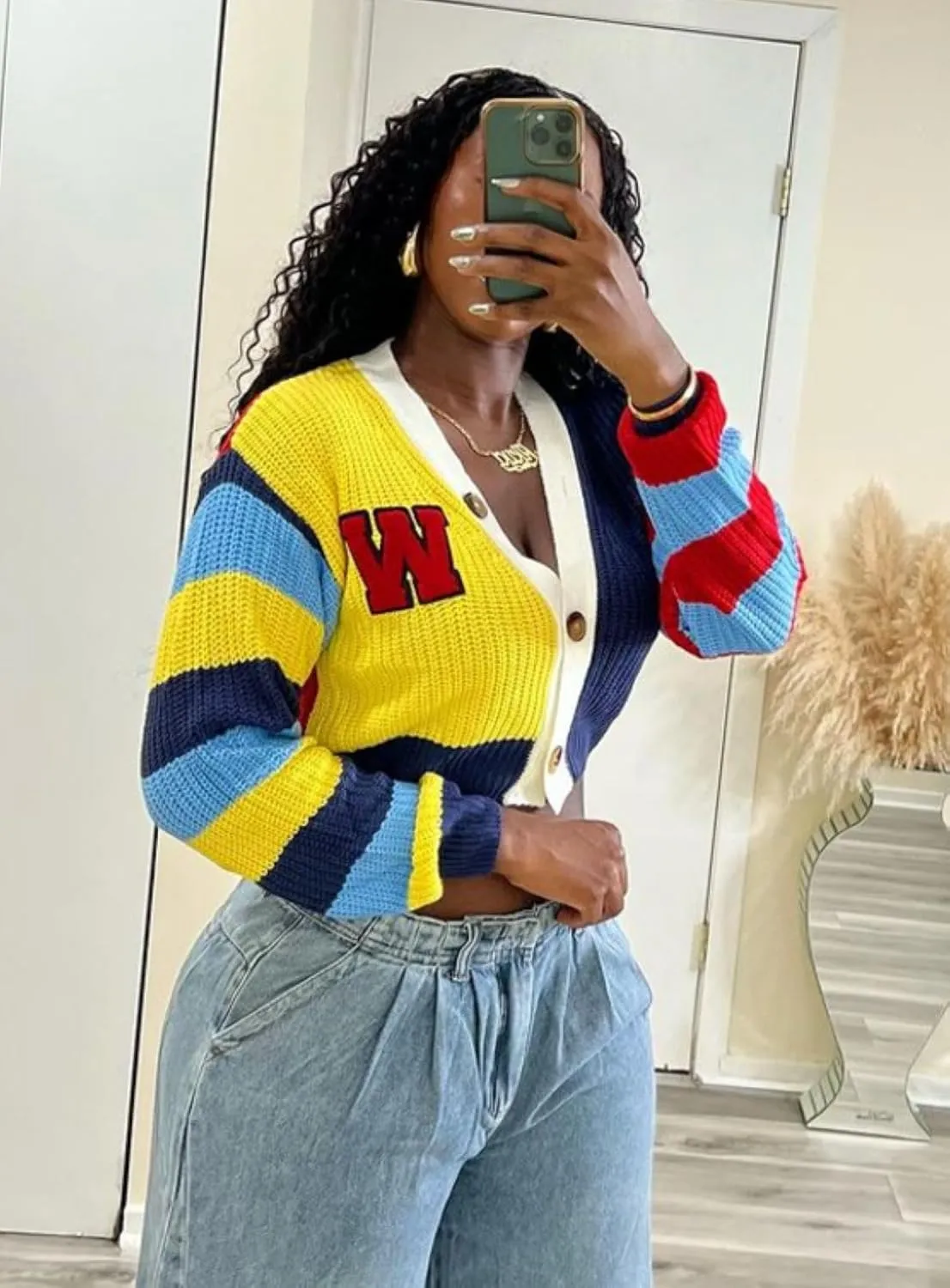 ksotutm Cardigan Sweaters for Women Cropped Knit Sweaters Colorful Short Button Coat Fall Sweaters