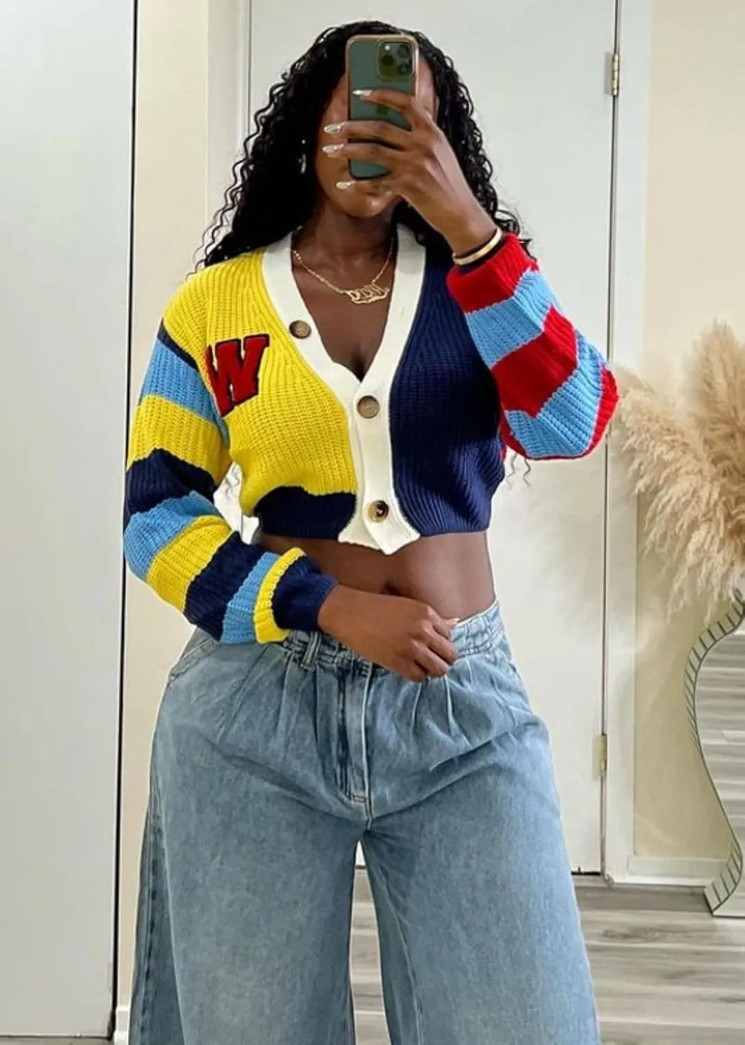 ksotutm Cardigan Sweaters for Women Cropped Knit Sweaters Colorful Short Button Coat Fall Sweaters