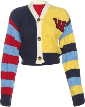 ksotutm Cardigan Sweaters for Women Cropped Knit Sweaters Colorful Short Button Coat Fall Sweaters