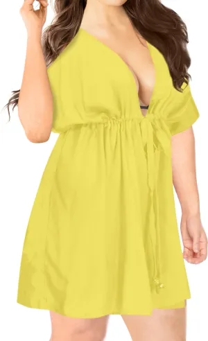 LA LEELA Bikini Swim Beach wear Swimsuit Cover ups Women Caftan Dress Solid OSFM 14-24W [L- 3X] Yellow_L998