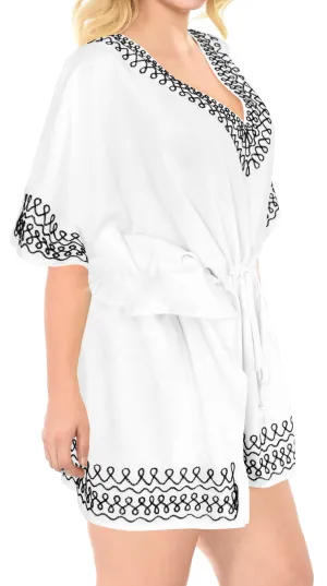 LA LEELA Bikini Swim Beach wear Swimsuit Cover ups Women Caftan Dress Solid OSFM 16-28W [XL- 4X] Ghost White_B619