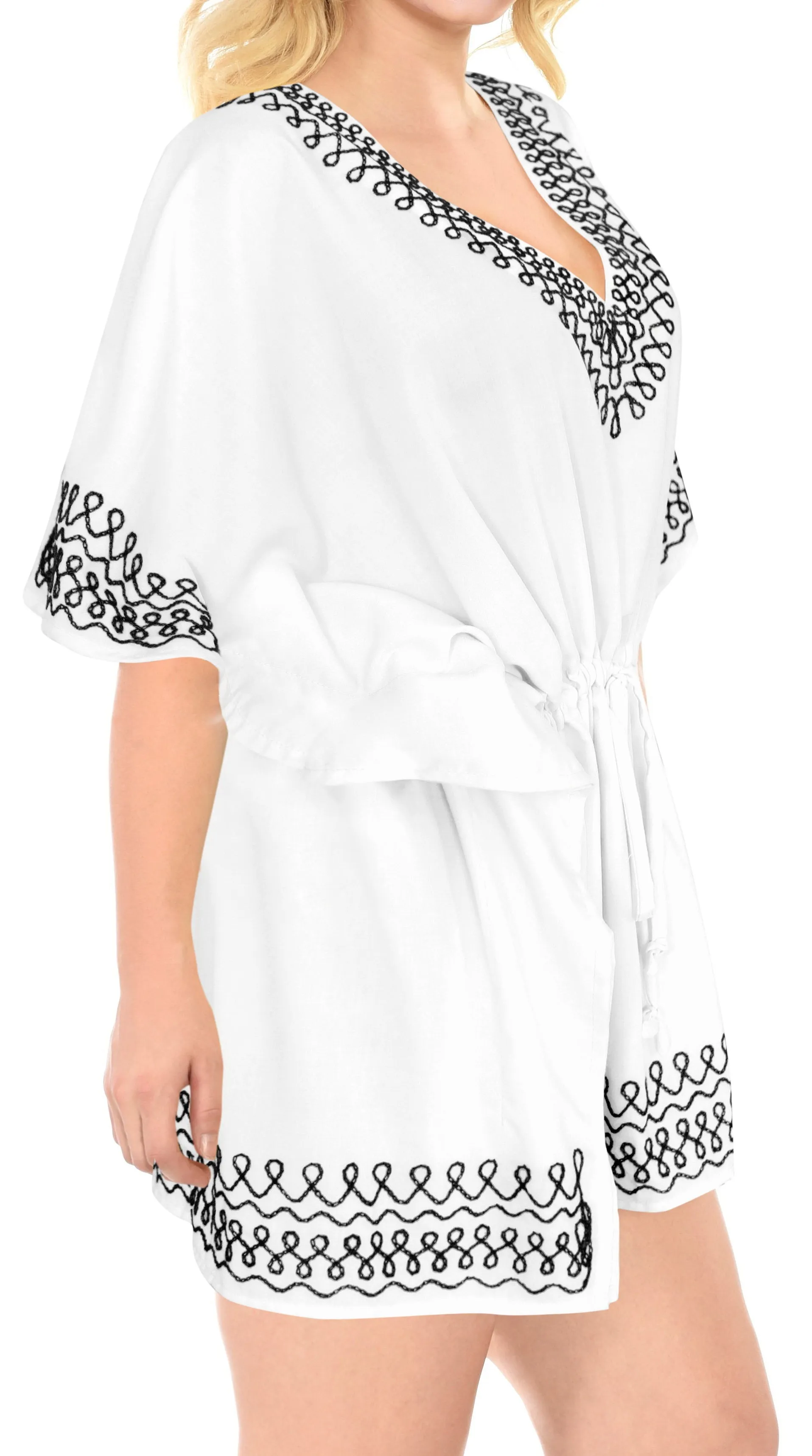 LA LEELA Bikini Swim Beach wear Swimsuit Cover ups Women Caftan Dress Solid OSFM 16-28W [XL- 4X] Ghost White_B619