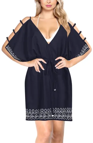 LA LEELA Bikini Swim Beach wear Swimsuit Cover ups Women Caftan Dress Solid OSFM 18-20W [XL- 2X] Navy Blue_A937