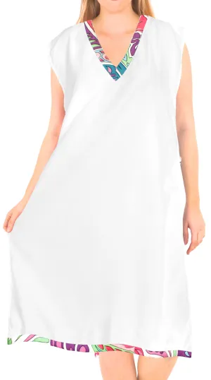 LA LEELA Bikini Swim Beach wear Swimsuit Cover ups Women Caftan Dress Solid OSFM 8-14 [M- L] Ghost White_B155