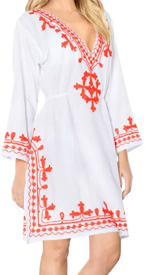 LA LEELA Bikini Swim Beach wear Swimsuit Cover ups Women Caftan Dress Solid OSFM 8-14 [M- L] Ghost White_L607