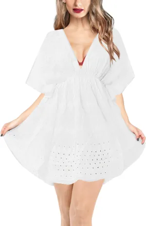 LA LEELA Bikini Swim Beach wear Swimsuit Cover ups Women Caftan Dress Solid OSFM 8-16W [M- 1X] Ghost White_A442