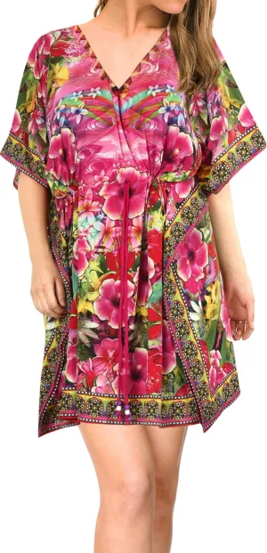 LA LEELA Bikni Swimwear Digital HD Print Tunic Vintage Cover Up Multicolor_D128