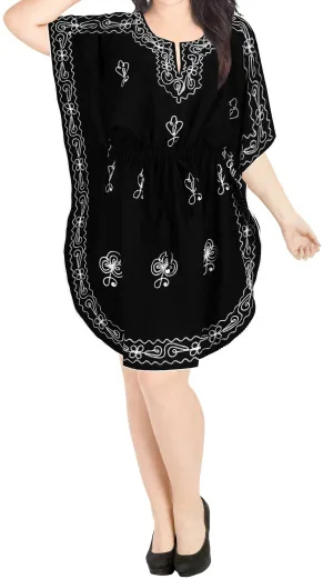LA LEELA Bikni Swimwear Rayon Solid  Cover Up OSFM 16-28W [XL- 4X] Halloween Black_P257