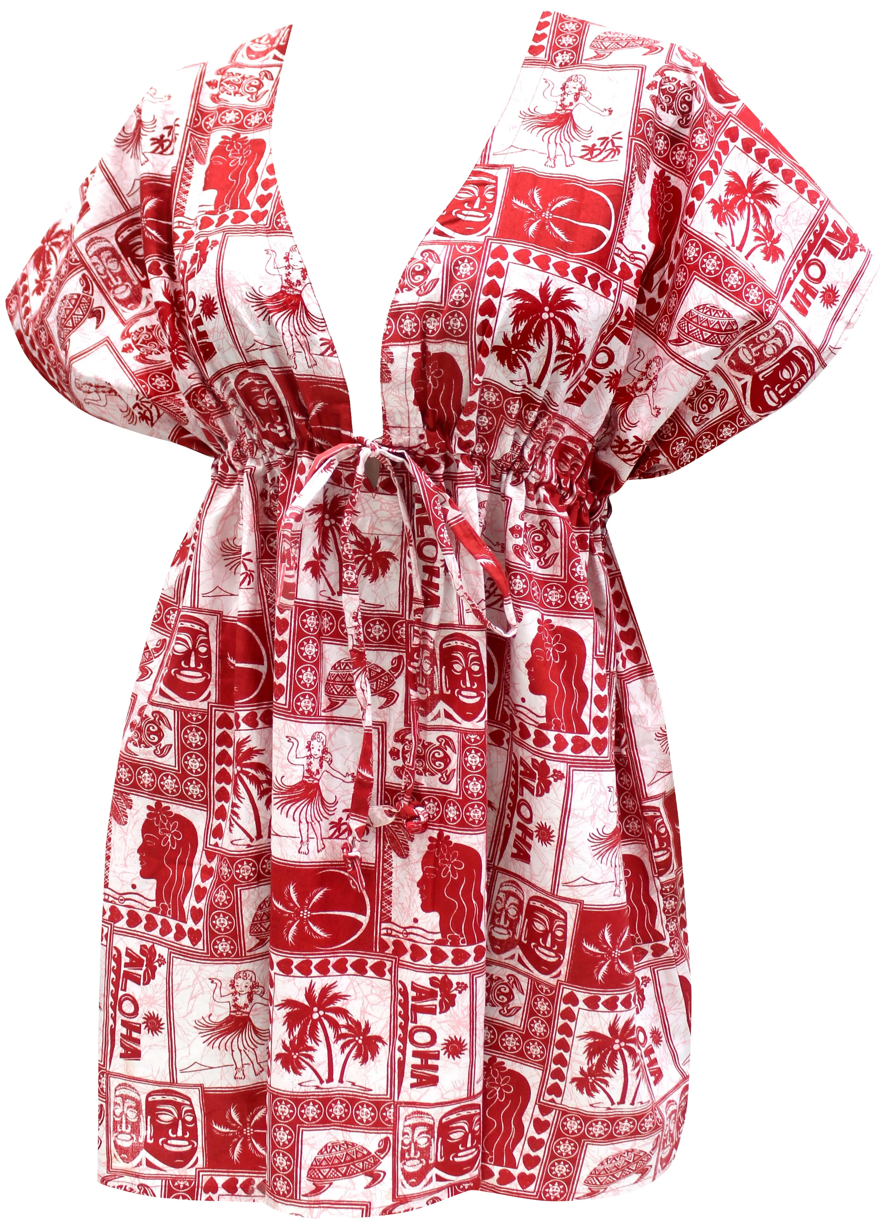 LA LEELA Bikni Swimwear Soft fabric Printed Beachwear Loose Cover Up OSFM 14-24W [L- 3X] Blood Red_I775