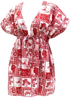 LA LEELA Bikni Swimwear Soft fabric Printed Beachwear Loose Cover Up OSFM 14-24W [L- 3X] Blood Red_I775