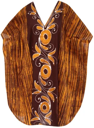 LA LEELA Cotton Batik Short Caftan Vacation Top OSFM 14-18W [L- 2X] Brown_K227