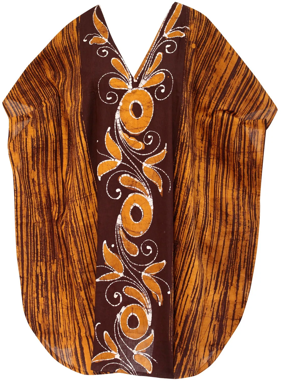 LA LEELA Cotton Batik Short Caftan Vacation Top OSFM 14-18W [L- 2X] Brown_K227