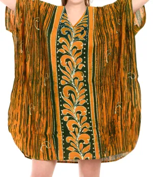 LA LEELA Cotton Batik Short Caftan Vacation Top OSFM 14-18W [L- 2X] Green_I128
