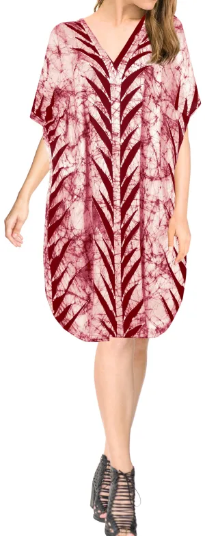 LA LEELA Cotton Batik Short Caftan Vacation Top OSFM 14-18W [L- 2X] Maroon_A854