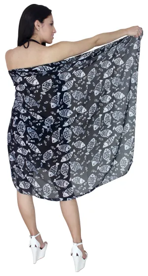 LA LEELA Women's Sarong Swimsuit Cover Up Summer Beach Wrap One Size Black_L719