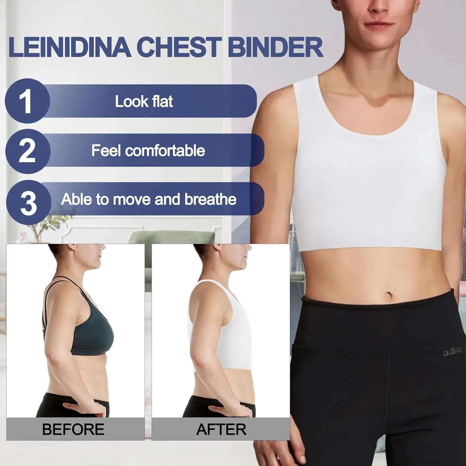 LEINIDINA Chest Binder for Transgender FTM LGBT Tomboy Tops Women Breathable Binder Bra Tank Tops Elastic