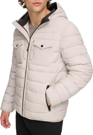 Levi's mens Water Resistant Performance Stretch Hooded Puffer Jacket