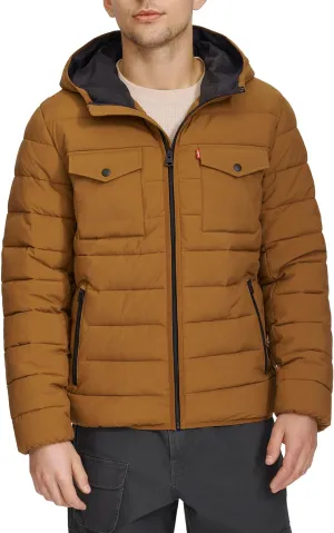 Levi's mens Water Resistant Performance Stretch Hooded Puffer Jacket