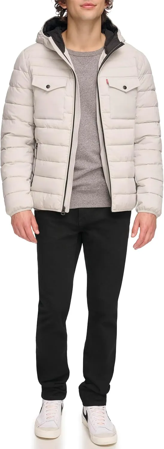 Levi's mens Water Resistant Performance Stretch Hooded Puffer Jacket