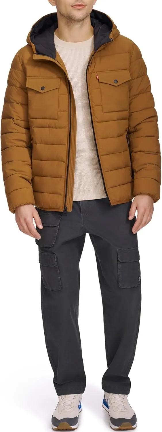 Levi's mens Water Resistant Performance Stretch Hooded Puffer Jacket