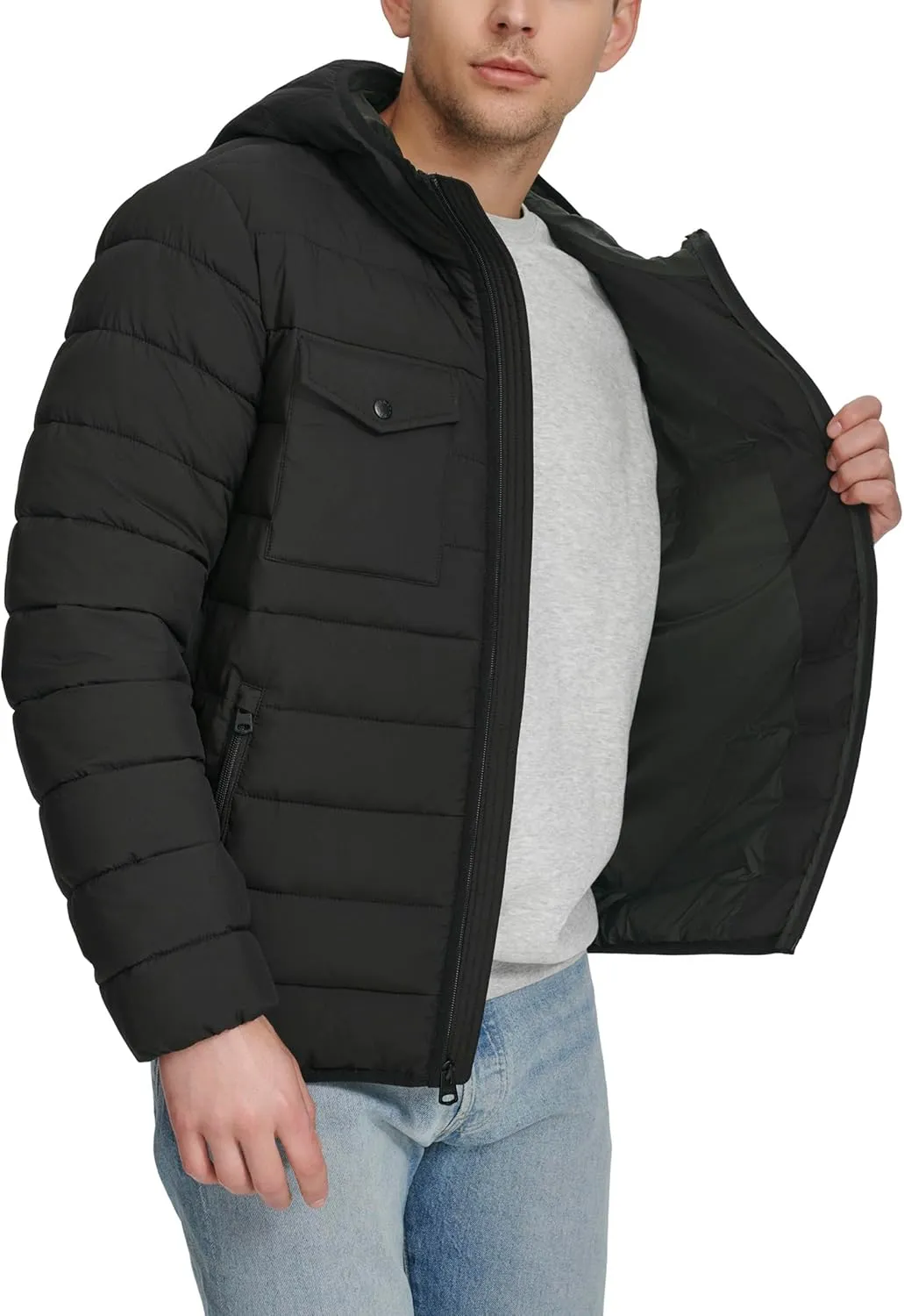 Levi's mens Water Resistant Performance Stretch Hooded Puffer Jacket