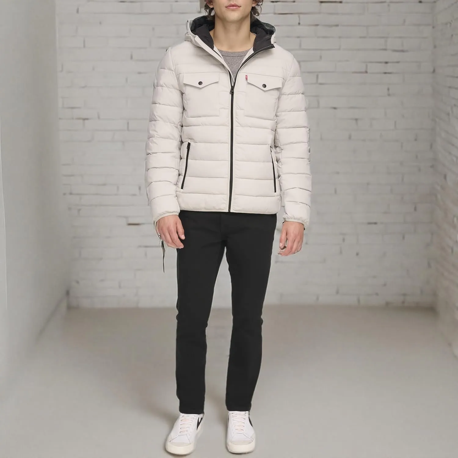 Levi's mens Water Resistant Performance Stretch Hooded Puffer Jacket