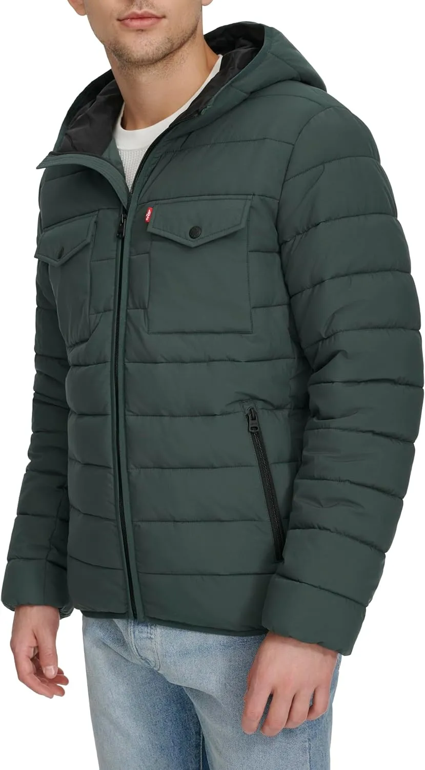 Levi's mens Water Resistant Performance Stretch Hooded Puffer Jacket