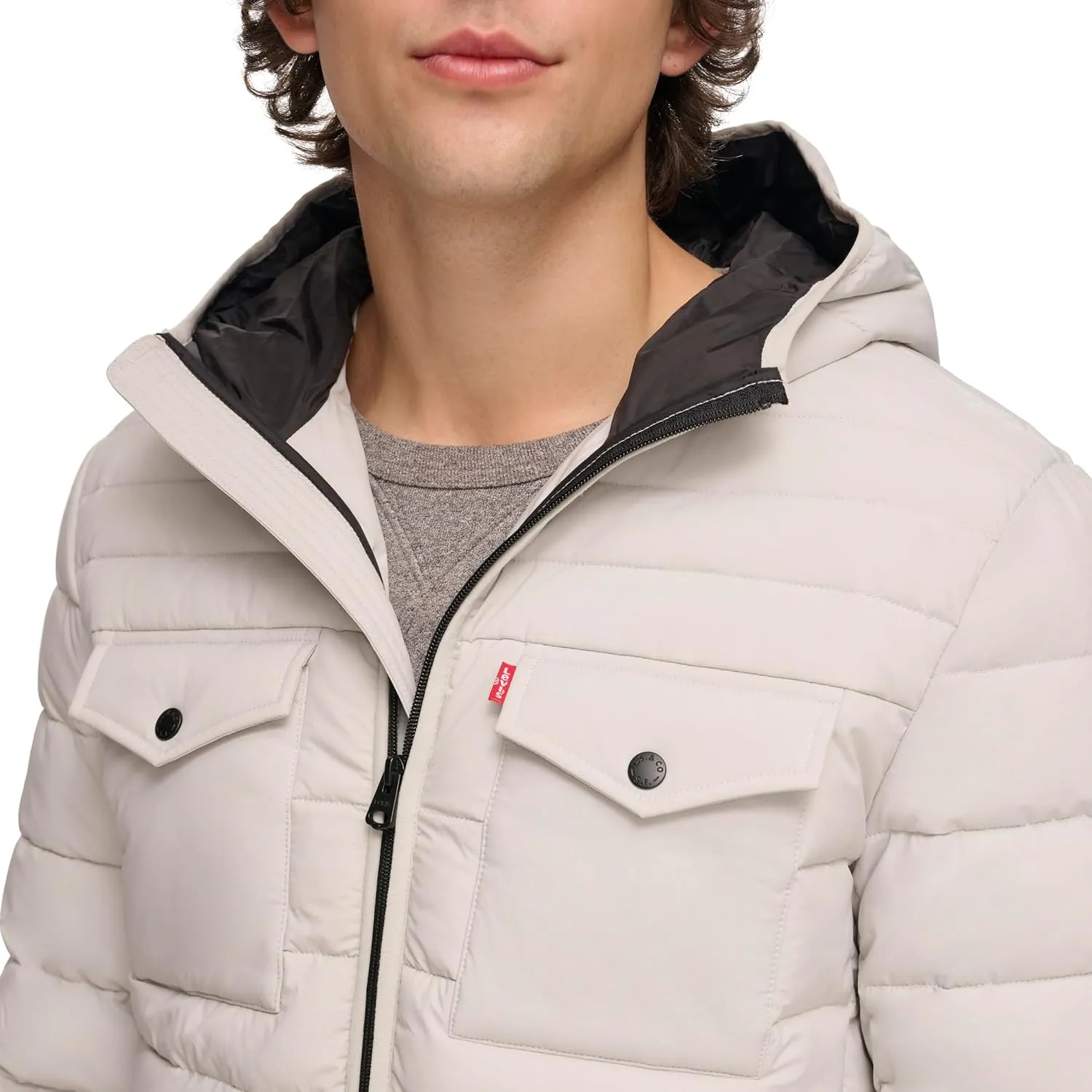 Levi's mens Water Resistant Performance Stretch Hooded Puffer Jacket