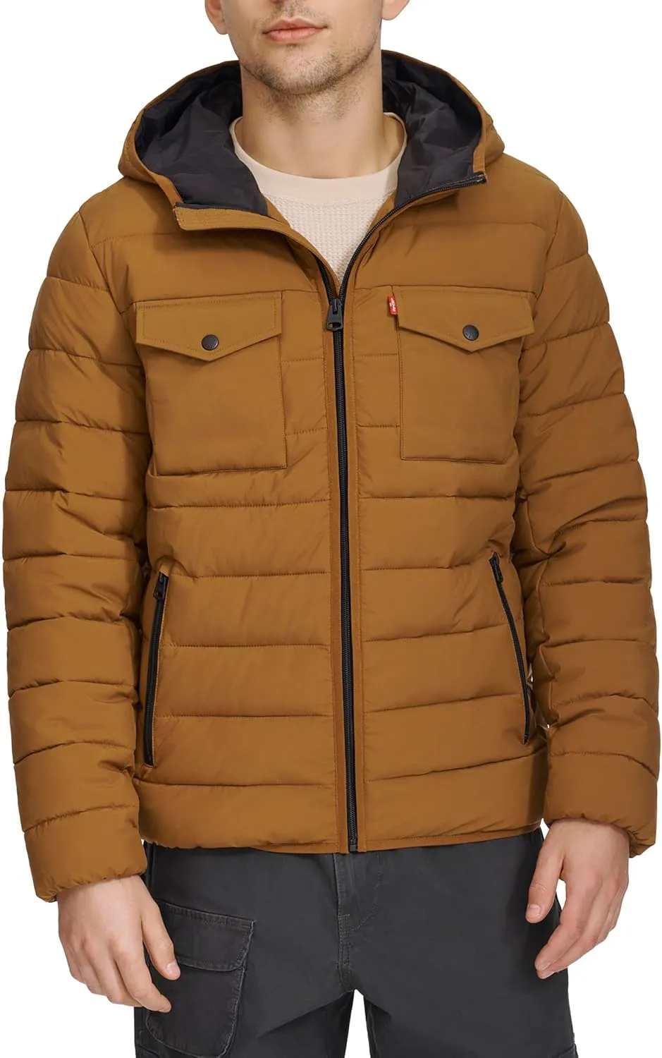 Levi's mens Water Resistant Performance Stretch Hooded Puffer Jacket