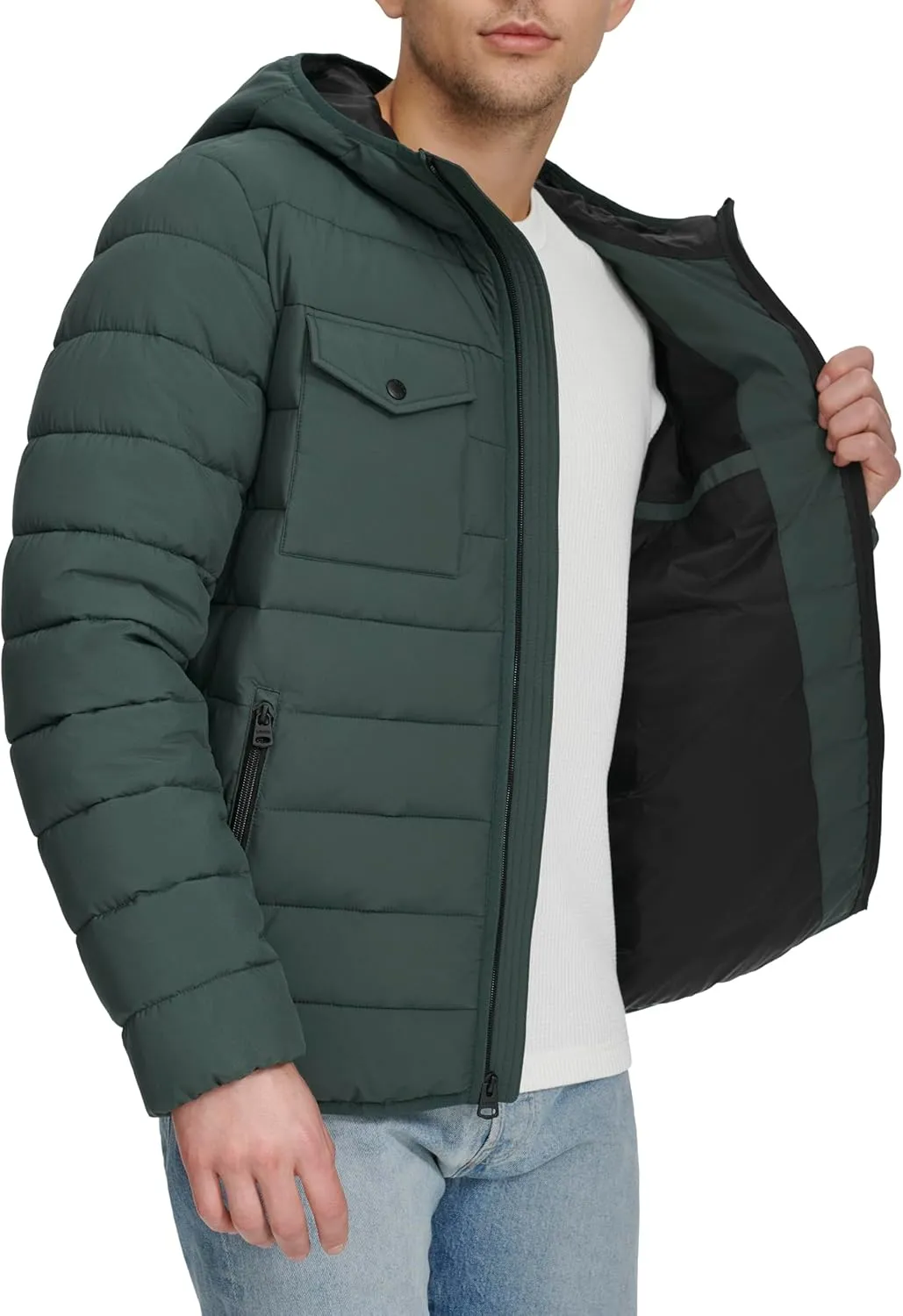 Levi's mens Water Resistant Performance Stretch Hooded Puffer Jacket