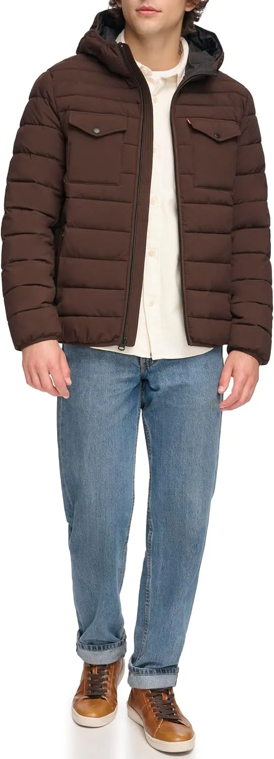Levi's mens Water Resistant Performance Stretch Hooded Puffer Jacket