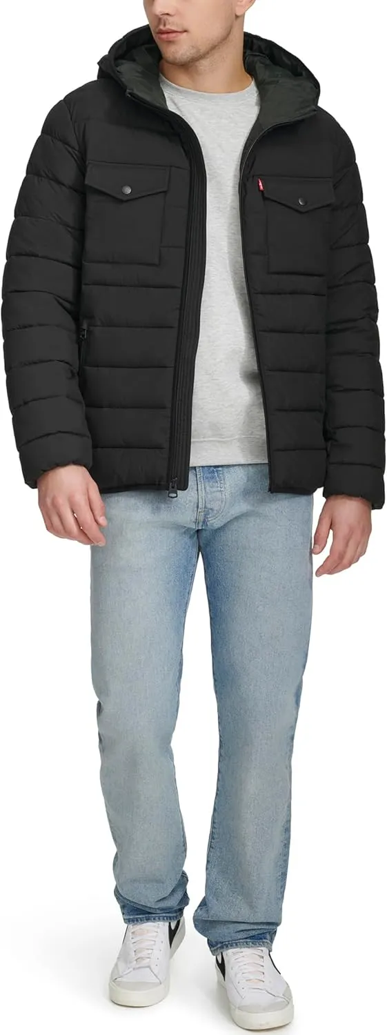 Levi's mens Water Resistant Performance Stretch Hooded Puffer Jacket