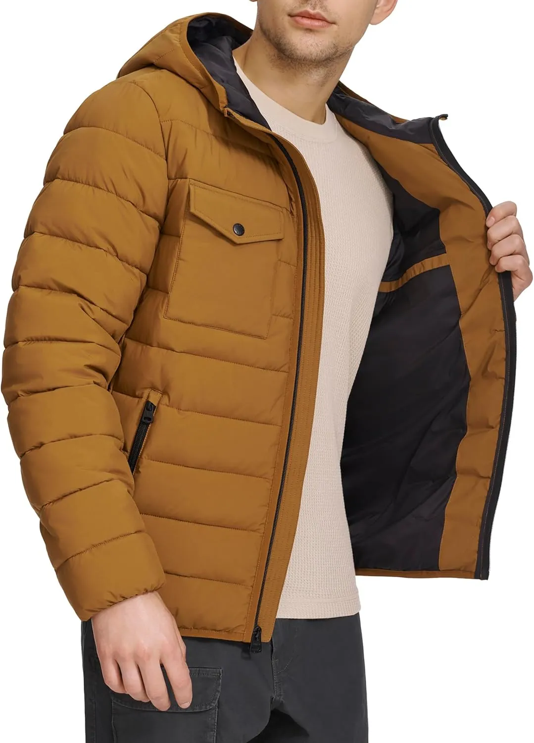Levi's mens Water Resistant Performance Stretch Hooded Puffer Jacket