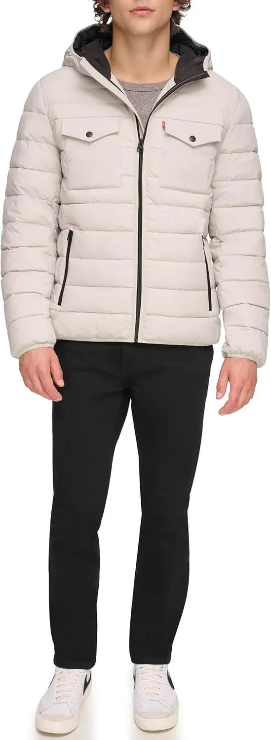 Levi's mens Water Resistant Performance Stretch Hooded Puffer Jacket