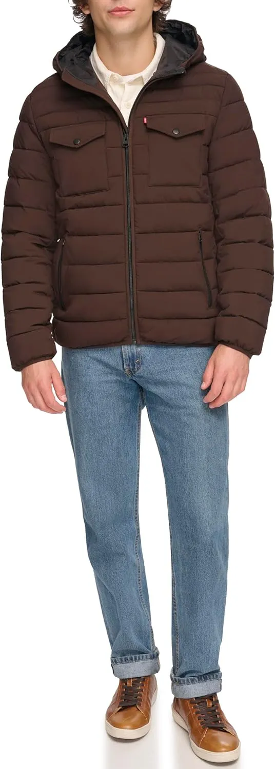 Levi's mens Water Resistant Performance Stretch Hooded Puffer Jacket