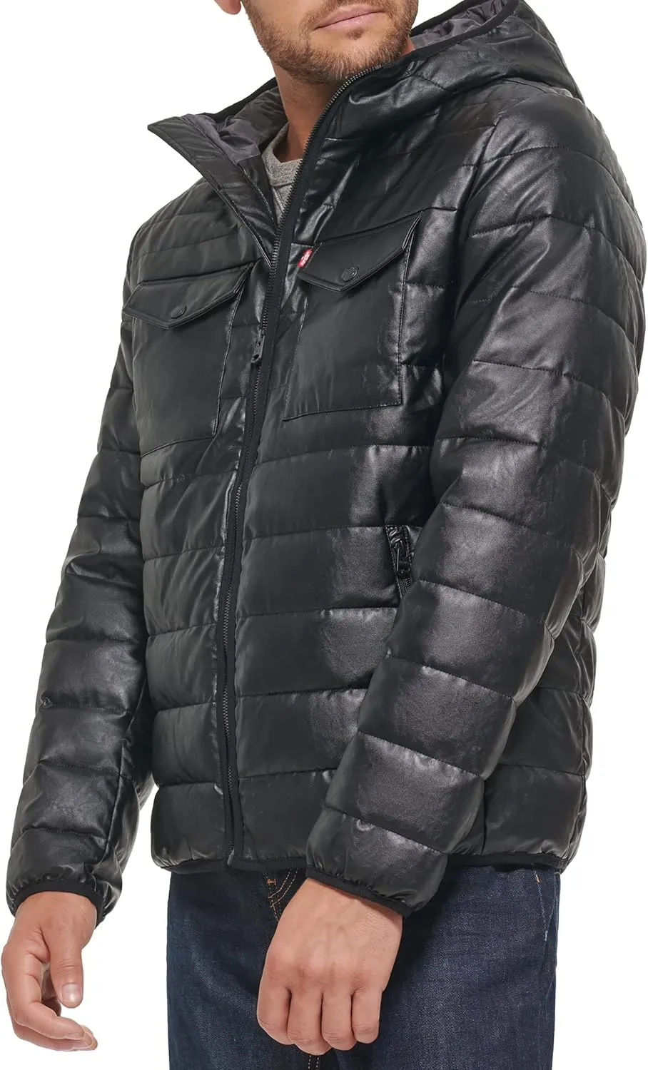 Levi's mens Water Resistant Performance Stretch Hooded Puffer Jacket