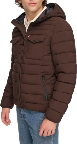 Levi's mens Water Resistant Performance Stretch Hooded Puffer Jacket