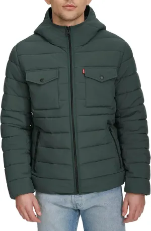 Levi's mens Water Resistant Performance Stretch Hooded Puffer Jacket