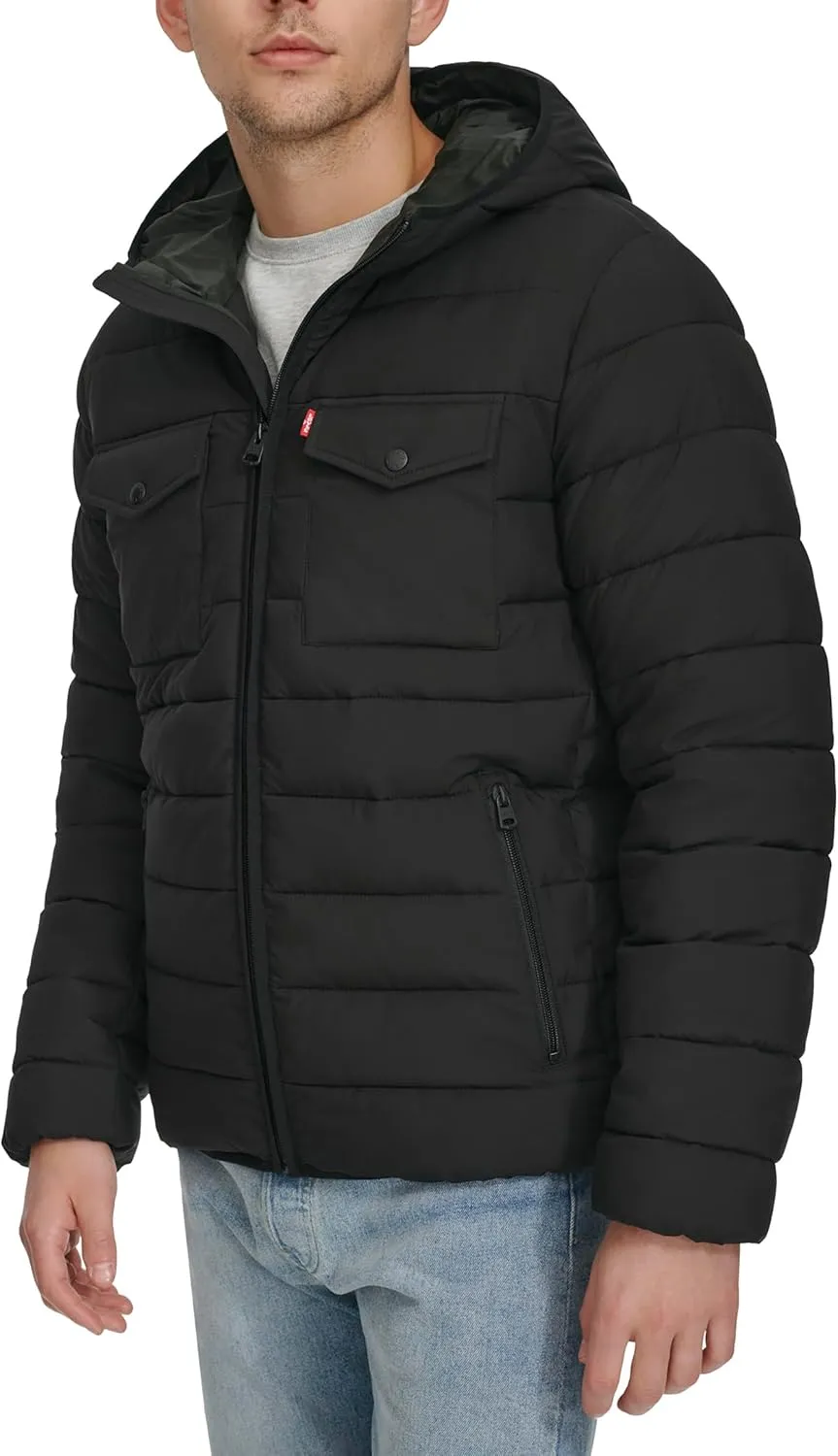 Levi's mens Water Resistant Performance Stretch Hooded Puffer Jacket