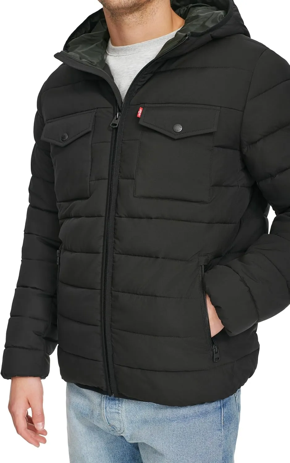 Levi's mens Water Resistant Performance Stretch Hooded Puffer Jacket